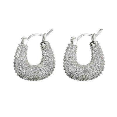 INS style hypoallergenic fully-jewelled AAA zircon chunky hoop earrings for women