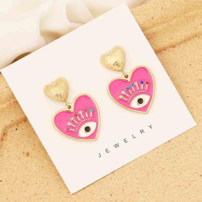 Trendy design heart shaped colorful enamel evil eye stud earrings 925 ear pin for women 