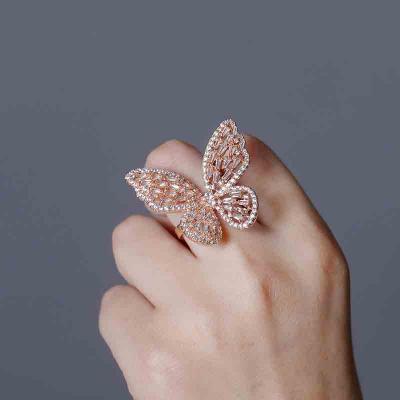 Hip hop hollow 5A zircon setting butterfly adjusted rings for women