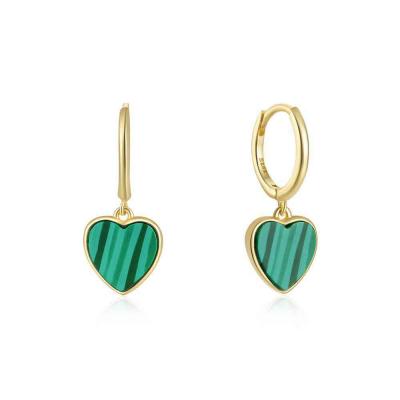 New arrivals 925 sterling silver malachite stone drop hoop heart earrings for women