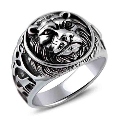  mens 925 sterling silver fashion men lion head ring