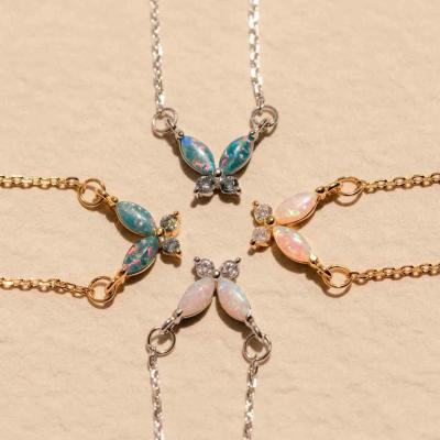 Cute and lovely opal stone butterfly pendant necklace 18k gold for women