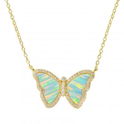 Luxury opal stone butterfly pendant necklace for women