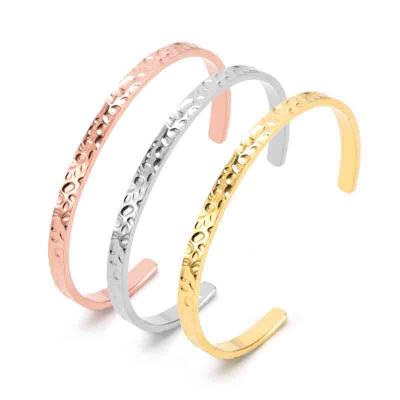 Stylish design stainless steel hammer mark opened cuff bracelet bangle 18k gold for women 