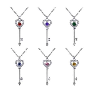 Luxury 925 sterling silver 12 birthstone AAA zircon key pendant necklace for women