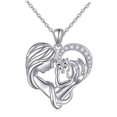 Lovely 925 sterling silver 5A zircon Mother and daughter heart pendant for mother gifts