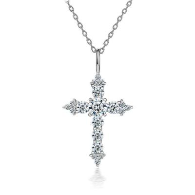 shiny S925 sterling silver 5A zircon cross pendant necklace for women