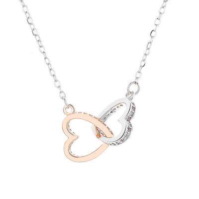 Korean style 925 sterling silver 5A zircon double heart necklace for women gifts