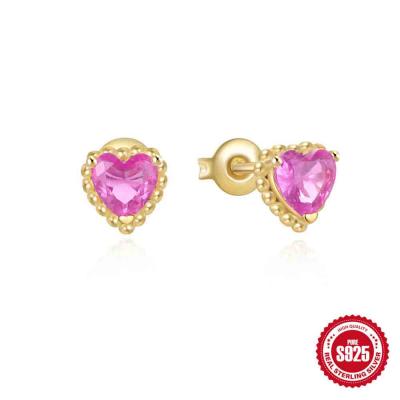 New arrival 925 sterling silver 5A zircon heart stud earrings for ladies summer jewelry