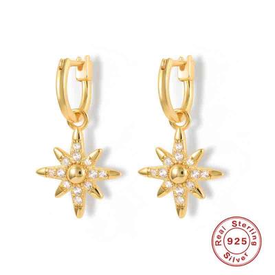 Luxury 925 sterling silver 5A zircon hexagram star drop earrings for women