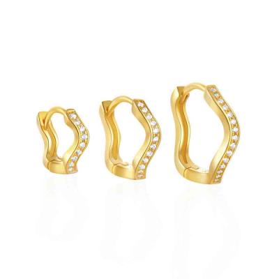 INS style 925 sterling silver 5A zircon wavy shaped clip hoop earrings for girls