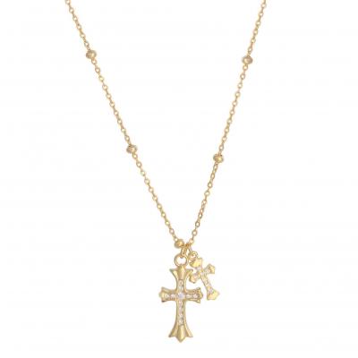 INS style 925 sterling silver 5A zirconia double cross pendant necklace for lover gifts