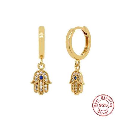 Fashion 925 sterling silver AAA zircon evil eye palm earrings for ladies