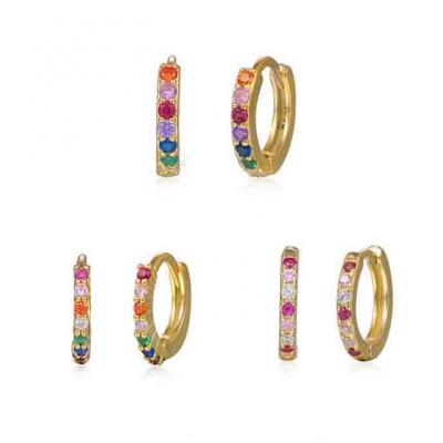 Trendy 925 sterling silver colorful AAA zircon hoop earrings for women