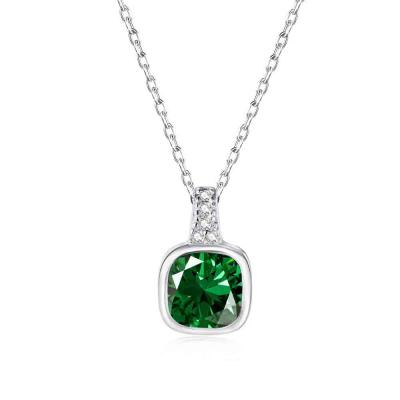 Trendy 925 sterling silver emerald green gemstone zircon necklace platinum plating for women