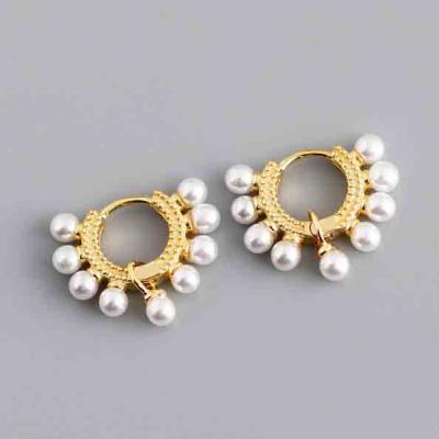 Trendy style 925 sterling silver freshwater pearl hoop earrings real gold plating for women