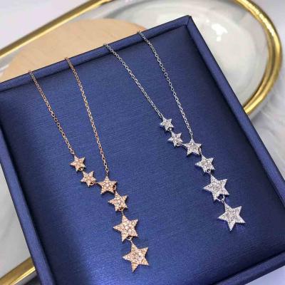 Fashion 925 sterling silver fully-jewelled 5A zircon star pendant choker necklace for women