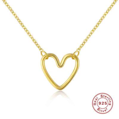 minimalist style 925 sterling silver hollw heart pendant chorker necklace for girls