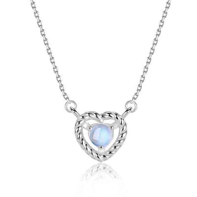 Korean style 925 sterling silver moonstone heart necklace for women gift