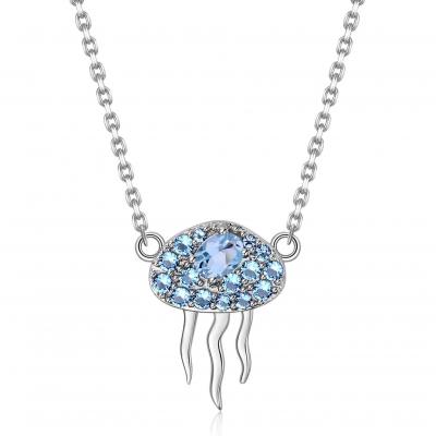 New trendy 925 sterling silver natural gemstone topaz jellyfish pendant necklace for ladies