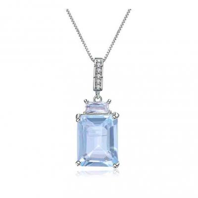 Luxury 925 sterling silver natural topaz gemstone square pendant necklace for women