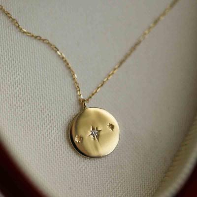 Vintage style 925 sterling silver small zircon setting coin necklace for women