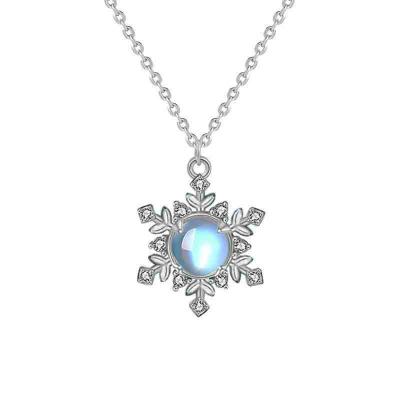 Graceful design 925 sterling silver snowflake moonstone necklace for Christmas present