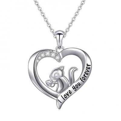 925 sterling silver squirrel animal pendant custom letters I LOVE YOU necklace for women Anniversary gift - 副本