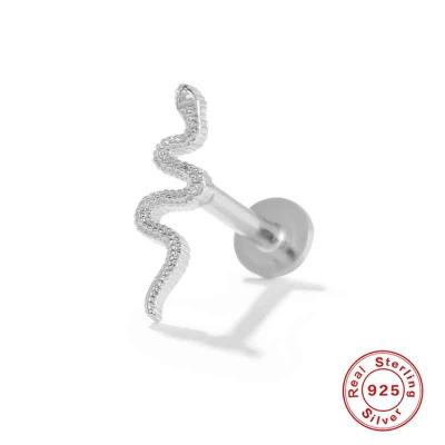 Hot sale S925 sterling silver snake stud earrings for women piercing jewelry