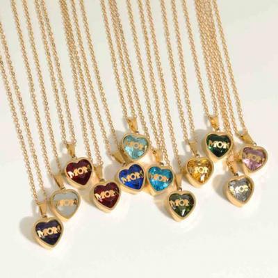 Personalized stainless steel 12 birthstone heart pendant necklaces for mom necklace