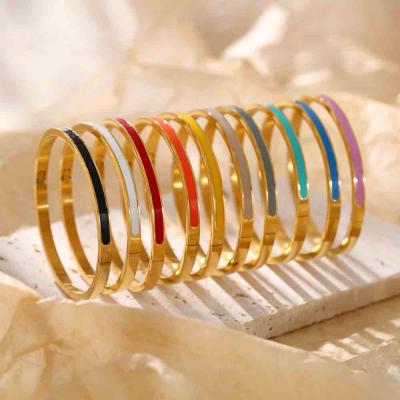 Fashion stainless steel 4mm width enamel bangle custom letter 18k gold for women