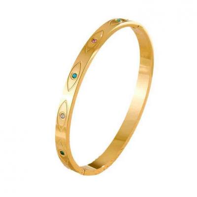 Fashion stainless steel AAA zircon evil eyes bangle 18k gold for lover