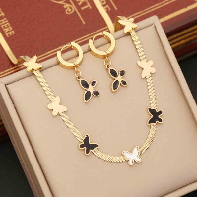 New arrival stainless steel butterfly necklace bracelet earrings 18k gold for jewelry sets