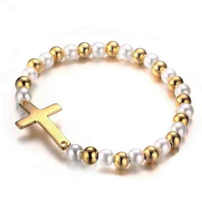 Wholesae custom logo stainless steel cross bead bracelet 