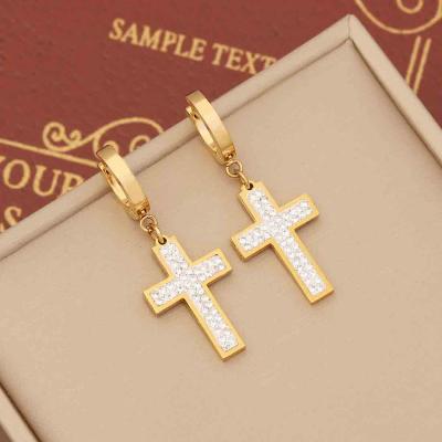 New Trendy stainless steel cross hoop earrings 18k gold for many kinds of lovely design