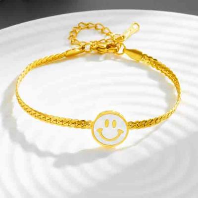 New arrival stainless steel cuban chain smile face charm bracelet 18k gold for women