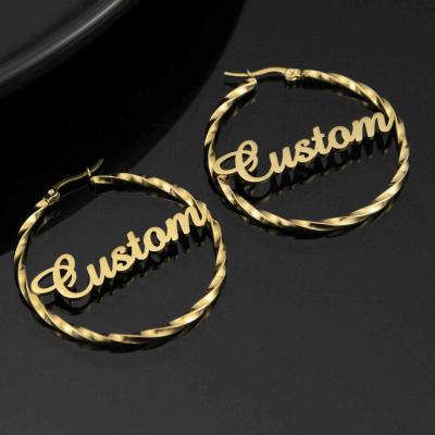 Fashion stainless steel custom name letter hoop earrings for Festive Gift