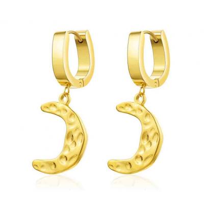 Hot sale stainless steel hammer point moon hoop earrings 18k gold for women