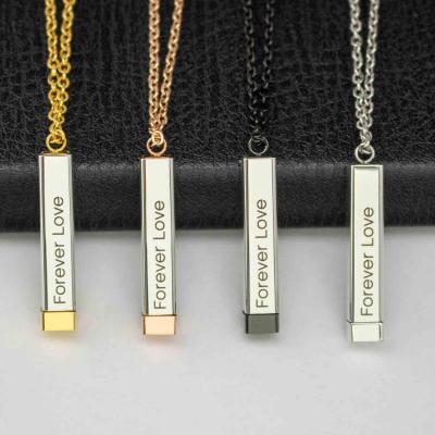 Personalized DIY name letter stainless steel hidden bar pendant necklace for lover present 