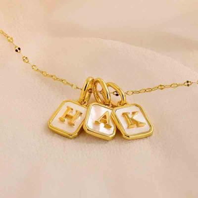 Hot sale stainless steel rectangle initial charm shell setting necklace 18k gold