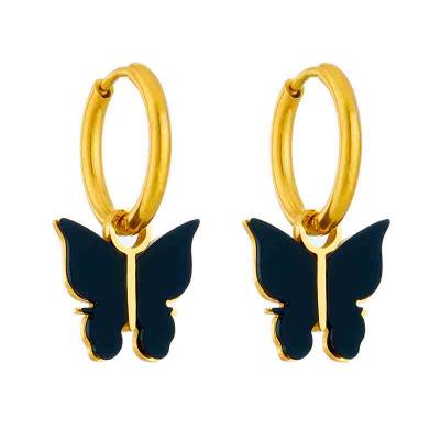 INS style stainless steel sea shell butterfly hoop earrings 18k gold for women