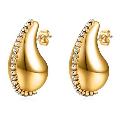 Trendy style stainless steel water drop AAA zircon stud earrings 18k gold for women