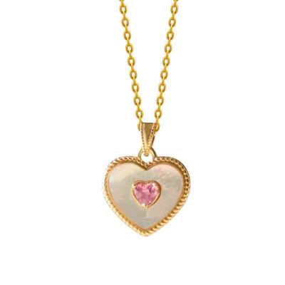 Fashion 925 sterling silver pink heart zircon of heart jewelry necklace for women