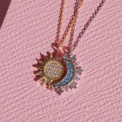 Hot sale AAA zircon sun and moon pendant necklace bracelet for lover gift jewelry set