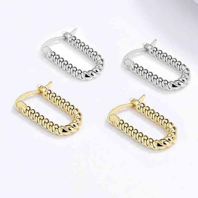 Korean style 925 sterling silver twist hoop earrings 18k gold for women